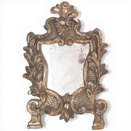 230 - An Antique Venetian carved and silvered wood framed mirror, height 32cm