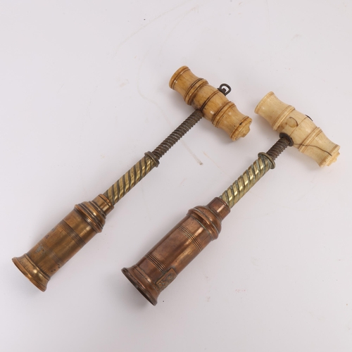 42 - 2 Thomason type corkscrews with bone handles, early / mid 19th century with bone handles and brass /... 