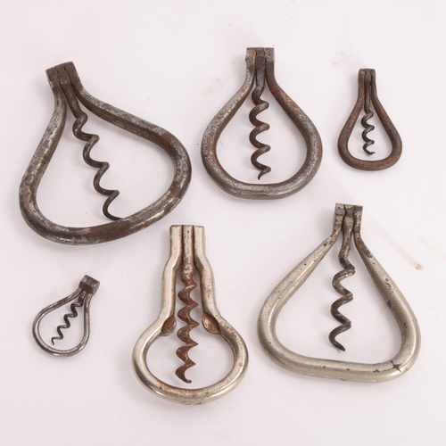 44 - 6 folding bow or stirrup type corkscrews, including miniature examples