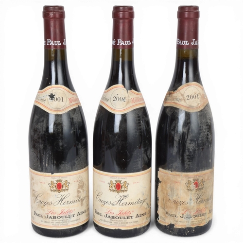 71 - 3 bottles 2001 Millesime Crozes Hermitage Les Jalets, Paul Jaboulet Ainee, 750ml,