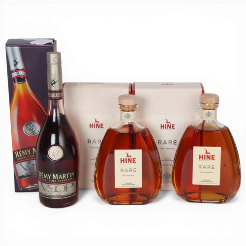 74A - 3 bottles of Fine Champagne cognac, 2 Hine The Original Rare 70cl boxed and Remy Martin VSOP Mature ... 