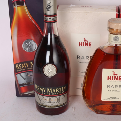 74A - 3 bottles of Fine Champagne cognac, 2 Hine The Original Rare 70cl boxed and Remy Martin VSOP Mature ... 