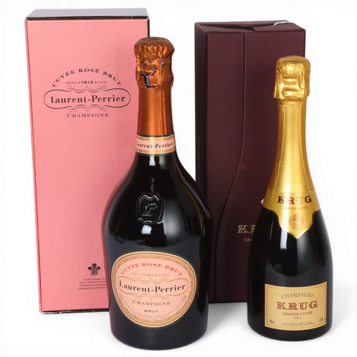 74B - 2 bottles of champagne, Krug Grand Cuvee 375ml in presentation box and Laurent-Perrier Cuvee Rose Br... 