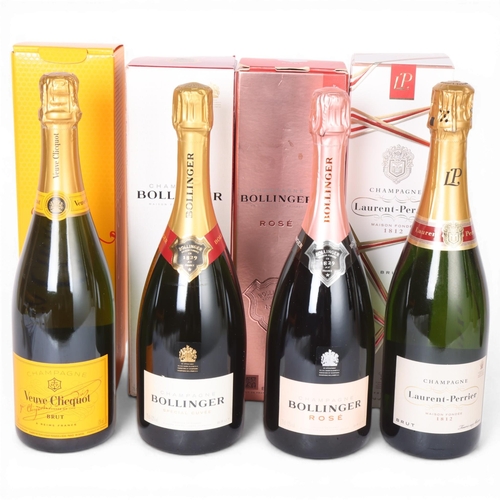 74C - 4 bottles of Champagne, Bollinger Rose and Special cuvee, Veuve Clicquot Brut and Laurent -Perrier B... 