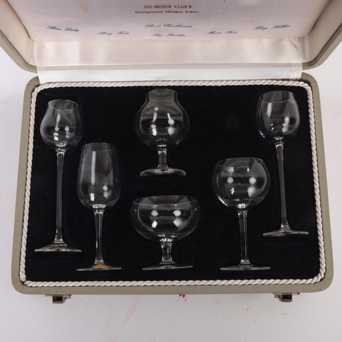 77 - Moser Glass, set of 6 specimen physiognomical miniature snifters, cased, case width 27.5cm