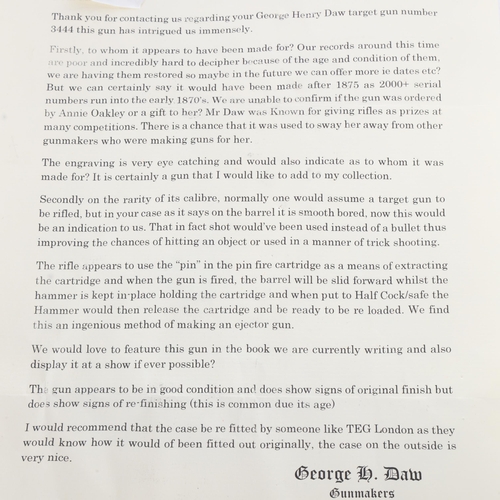 79 - Annie Oakley’s “Rifle Queen” Presentation Engraved Daw’s 408 Pin-Fire Smooth Bore Target Gun - 

Cra... 