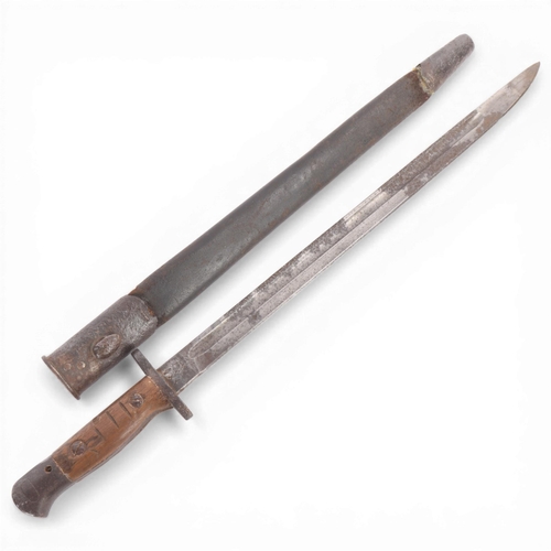 81 - An Edwardian military sword bayonet, blade stamped Chapman 1907, blade length 43cm, original metal a... 