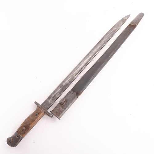 81 - An Edwardian military sword bayonet, blade stamped Chapman 1907, blade length 43cm, original metal a... 