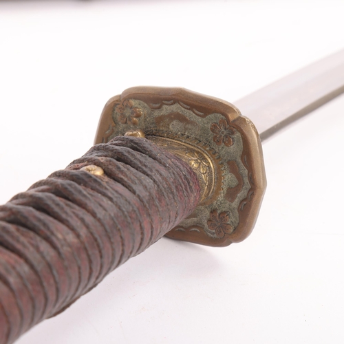 82 - A Japanese Katana sword, mid-20th century, blade length 67cm, original brass-mounted metal scabbard