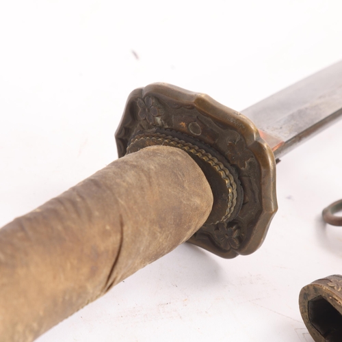 82A - A Second World war period Japanese Wakizashi sword, with leather wrapped grip and bamboo scabbard, l... 