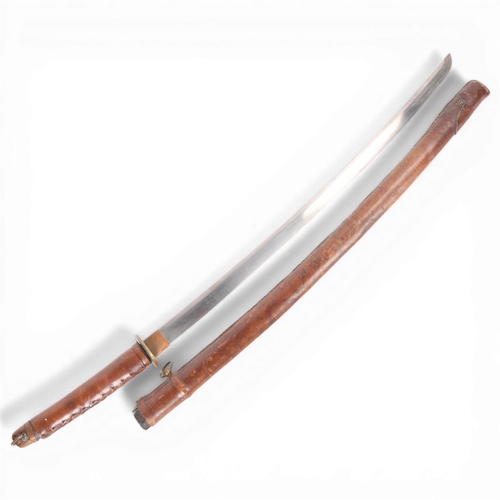 83 - A Second World war period Japanese Katana sword, with leather wrapped grip and bamboo scabbard, leng... 