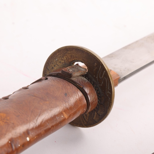 83 - A Second World war period Japanese Katana sword, with leather wrapped grip and bamboo scabbard, leng... 