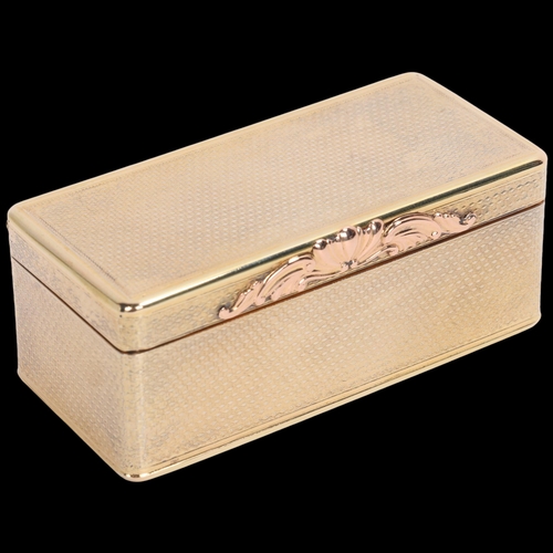 1112 - A fine George IV silver-gilt and gold snuff box, Alexander James Strachan, London 1824, rectangular ... 