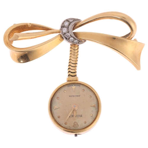 1025 - ROLEX - a lady's Vintage 18ct gold Precision mechanical Nurse's lapel watch, ref. 121, silvered dial... 