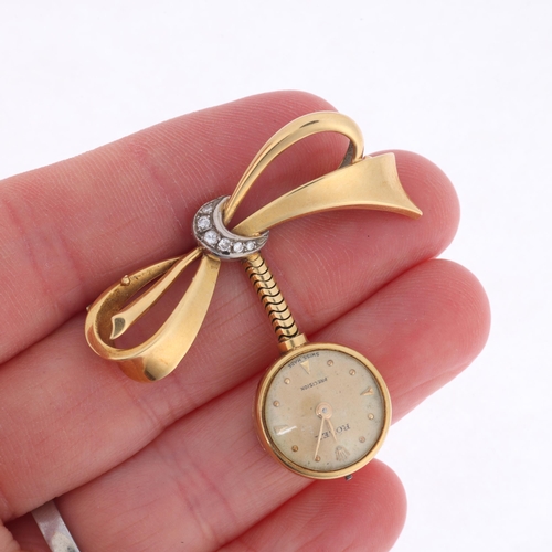 1025 - ROLEX - a lady's Vintage 18ct gold Precision mechanical Nurse's lapel watch, ref. 121, silvered dial... 