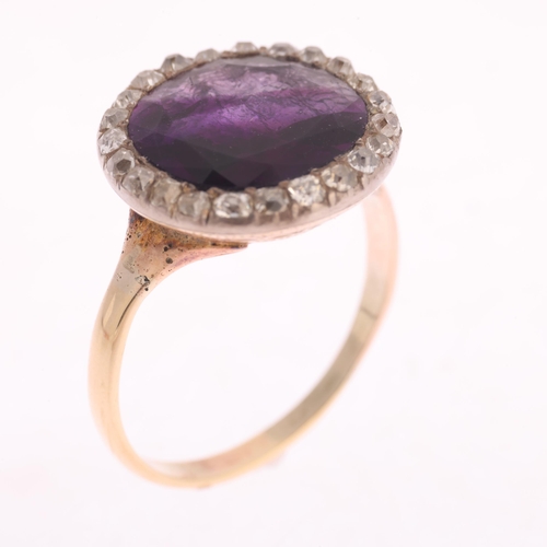 1106 - An Antique Georgian amethyst and diamond cluster mourning ring, circa 1790, the oval cluster set wit... 