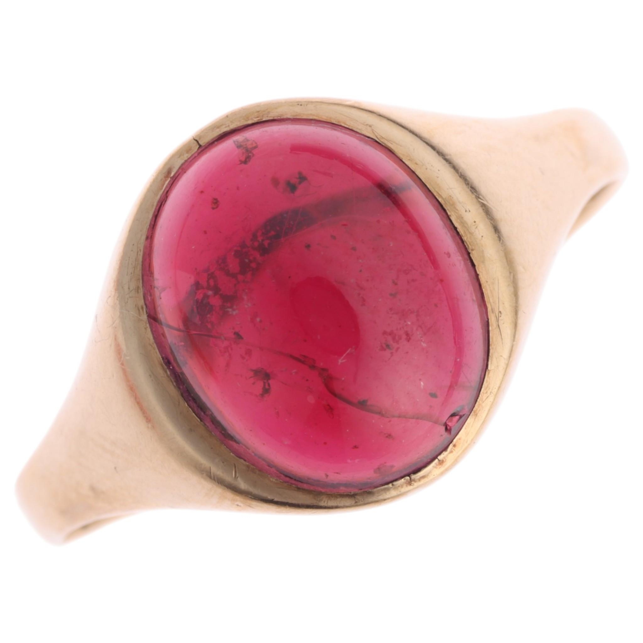 A Vintage 9ct gold garnet signet ring, maker HOG, London 1991, rub-over ...
