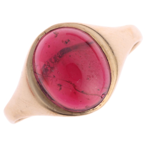 A Vintage 9ct gold garnet signet ring, maker HOG, London 1991, rub-over ...