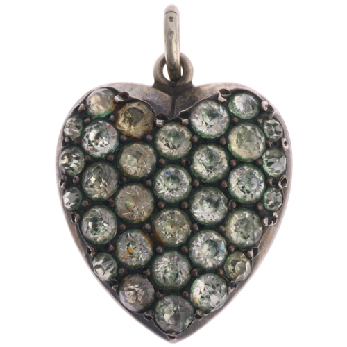 1363 - An Antique silver and gold paste heart pendant, unmarked, 24.3mm, 5.5g