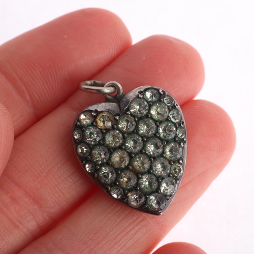 1363 - An Antique silver and gold paste heart pendant, unmarked, 24.3mm, 5.5g