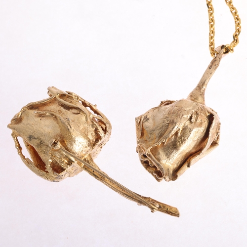 1483 - FLORA DANICA - a large Danish vermeil sterling silver rose flowerhead pendant necklace and brooch se... 