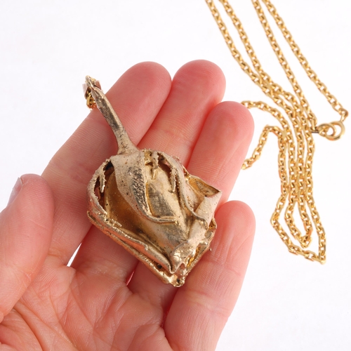 1483 - FLORA DANICA - a large Danish vermeil sterling silver rose flowerhead pendant necklace and brooch se... 
