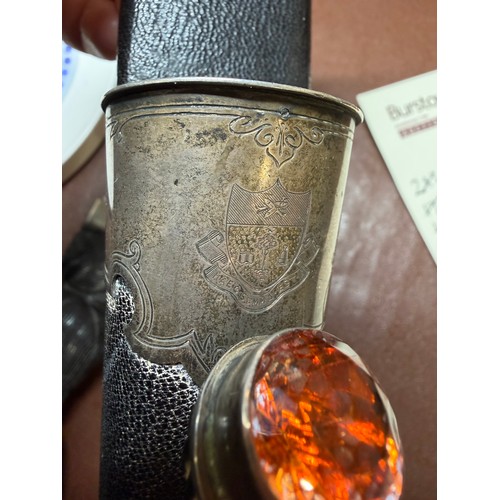 85 - A George V Scottish silver-mounted dirk, with ebonised basket-weave hilt, the pommel set with a cut-... 