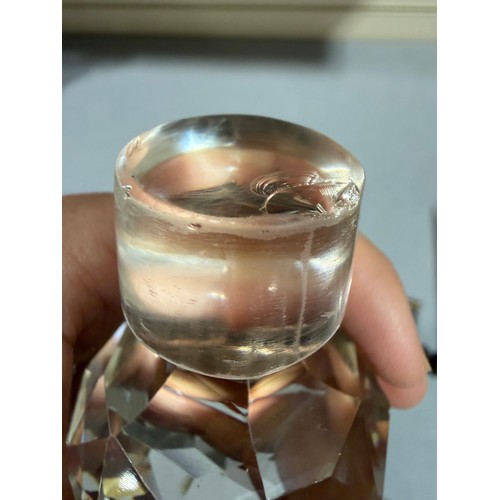 61 - A Victorian oak tantalus with 3 square cut-glass decanters, fold-out lids enclosing 3 liqueur glasse... 