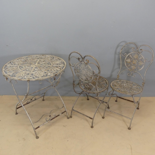 3053 - A modern painted cast iron garden folding circular-topped bistro table, diameter 69cm. Height 76cm, ... 