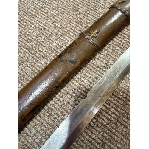 82A - A Second World war period Japanese Wakizashi sword, with leather wrapped grip and bamboo scabbard, l... 