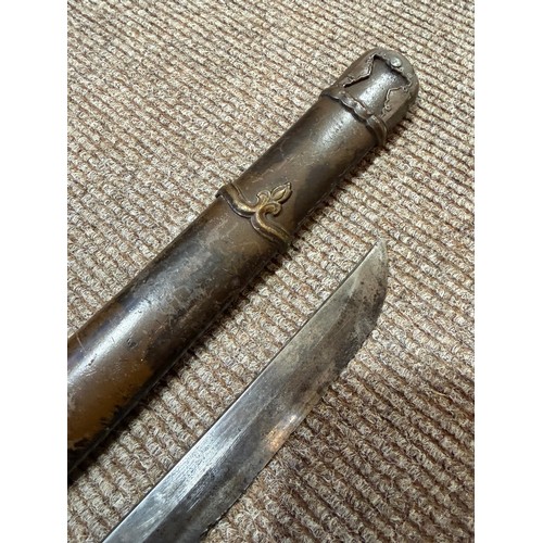 82A - A Second World war period Japanese Wakizashi sword, with leather wrapped grip and bamboo scabbard, l... 