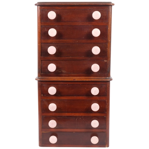 60 - A Victorian mahogany table-top collector's chest of 8 drawers, H58cm, later handles