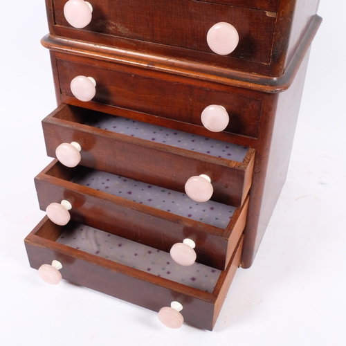 60 - A Victorian mahogany table-top collector's chest of 8 drawers, H58cm, later handles