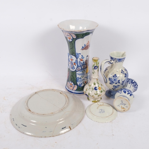 137 - A group of Delft pottery, including a large vase with flared rim, H28cm