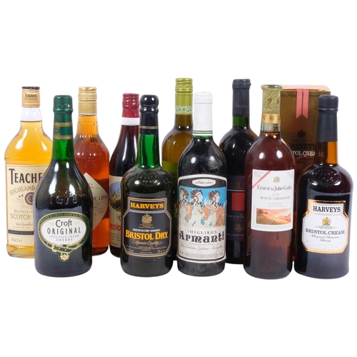 148 - 10 bottles of various wine and spirits, including a Teachers Scotch Whisky, Cana Wedding Wine, Casti... 