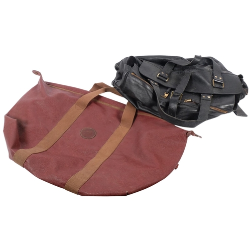 152 - 2 large Mulberry burgundy and black leather holdalls