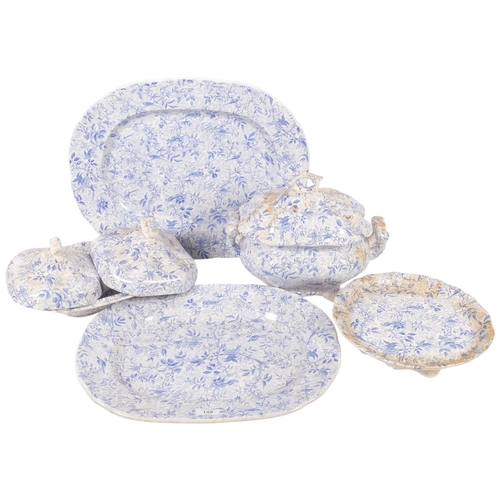 159 - A group of 19th century Burleigh blue and white transfer decorated dinnerware, including pair of lar... 