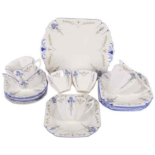 163 - Shelley Blue Iris pattern tea service, circa 1927, with matching sandwich set