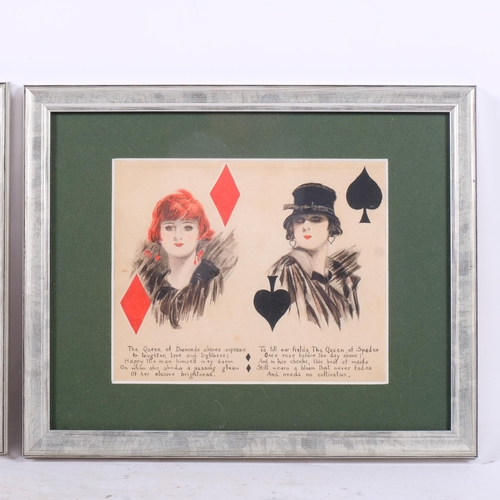 168 - Stanley Wright, a pair of playing card design lithographs, dated 1924, overall 23cm x 28cm