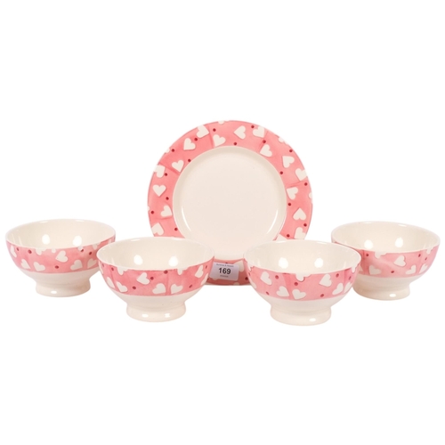 169 - A set of 4 Emma Bridgewater Heart pattern cereal bowls, and 1 plate
