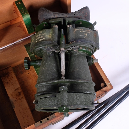 217 - A military issue Second World War Period binocular 7x50 gun sight, by Ross of London, original woode... 