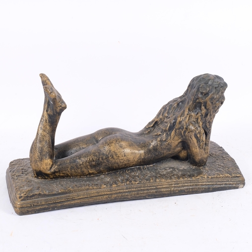221 - A gilded plaster figure of a reclining nude, L45cm