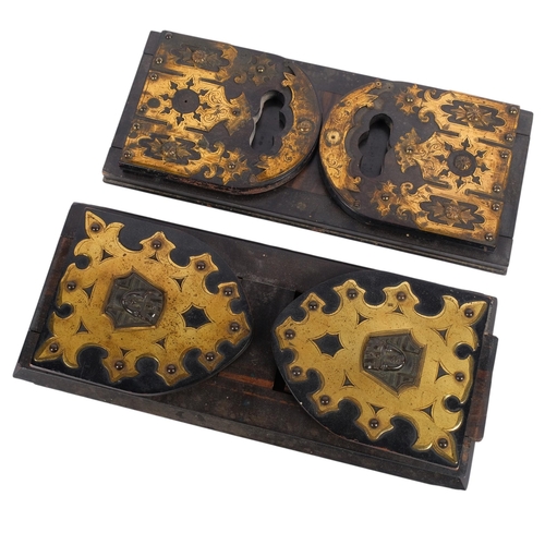 307 - A Victorian coromandel extending bookrack, engraved brass mounts, and a Regency coromandel extending... 