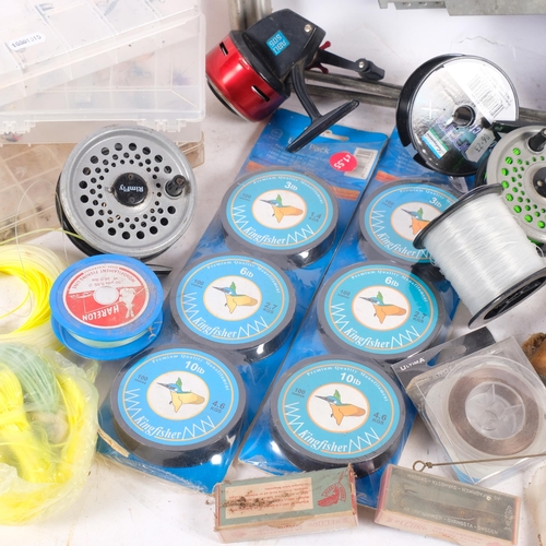 316 - A collection of various freshwater fishing line, reels, flies, etc