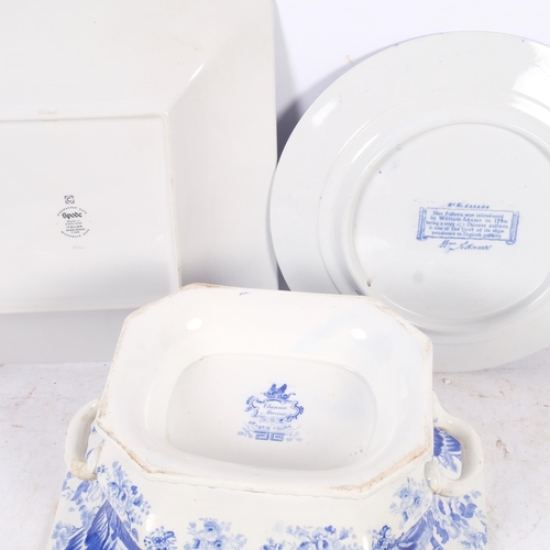 328 - A group of Victorian and later blue and white ceramics, including a Chinese marine 2-handled tureen,... 