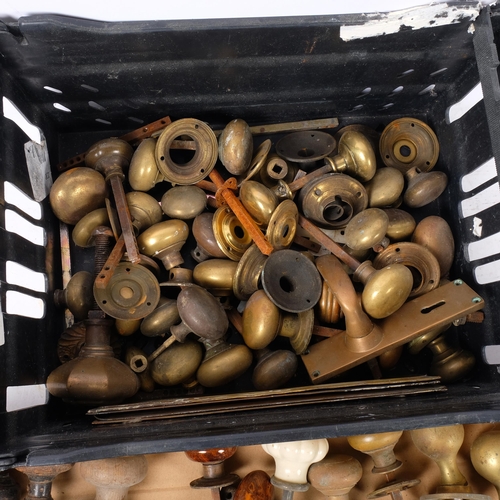 342 - 2 boxes of Victorian and later brass turned wood door handles