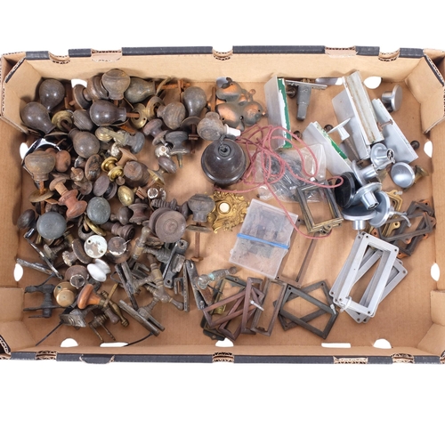 345 - A box of various turned wood drawer handles and knobs, and other furniture metalware