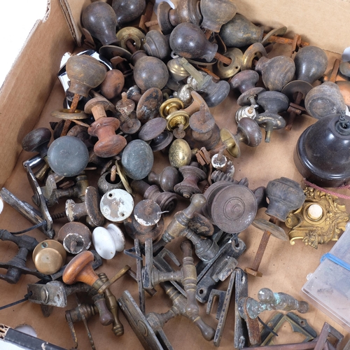 345 - A box of various turned wood drawer handles and knobs, and other furniture metalware