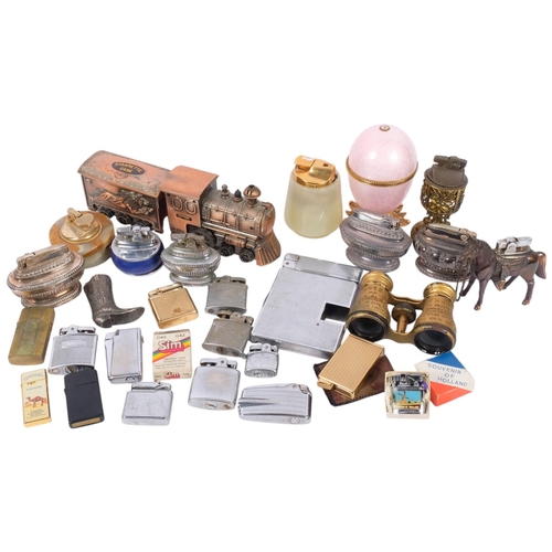 354 - A collection of Vintage and other lighters, including silver plated Ronson table lighter, novelty li... 