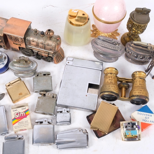 354 - A collection of Vintage and other lighters, including silver plated Ronson table lighter, novelty li... 
